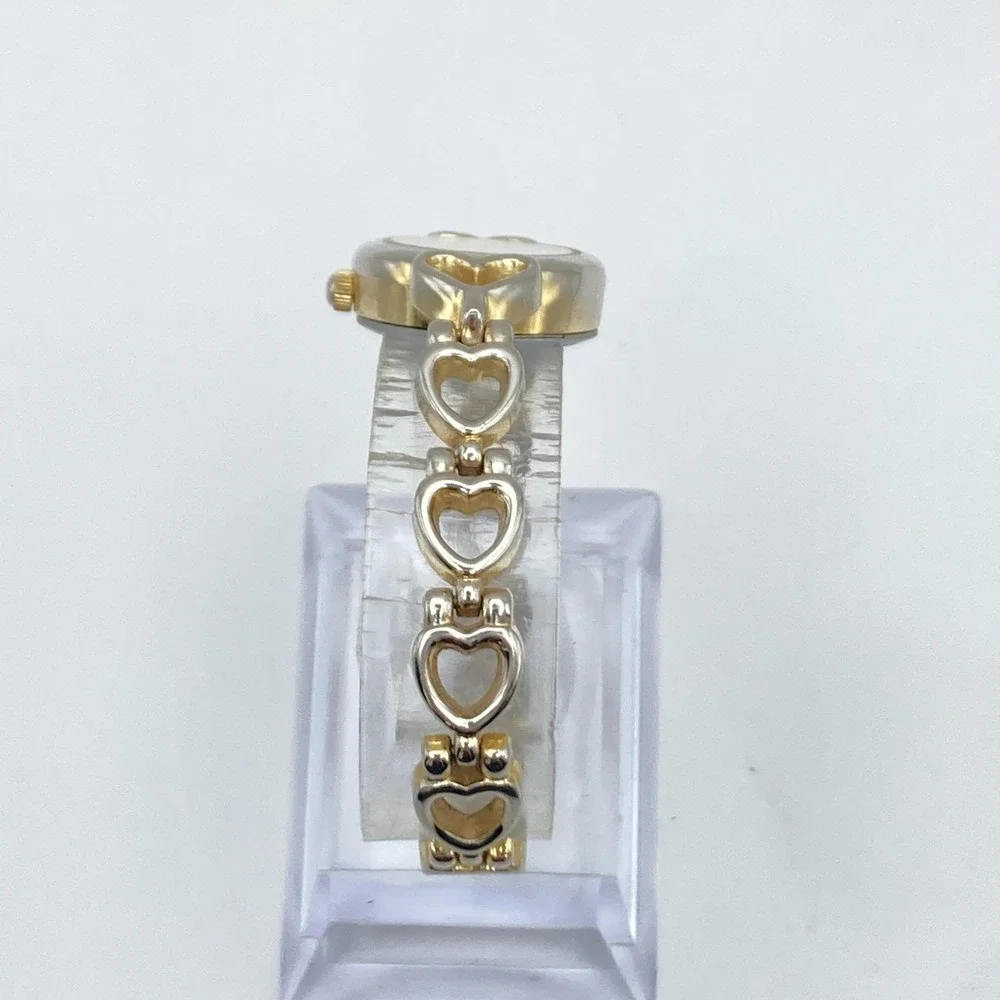 Vintage Women's Watch Heart Links Silver Gold Tone 21mm New Battery SMALL 6